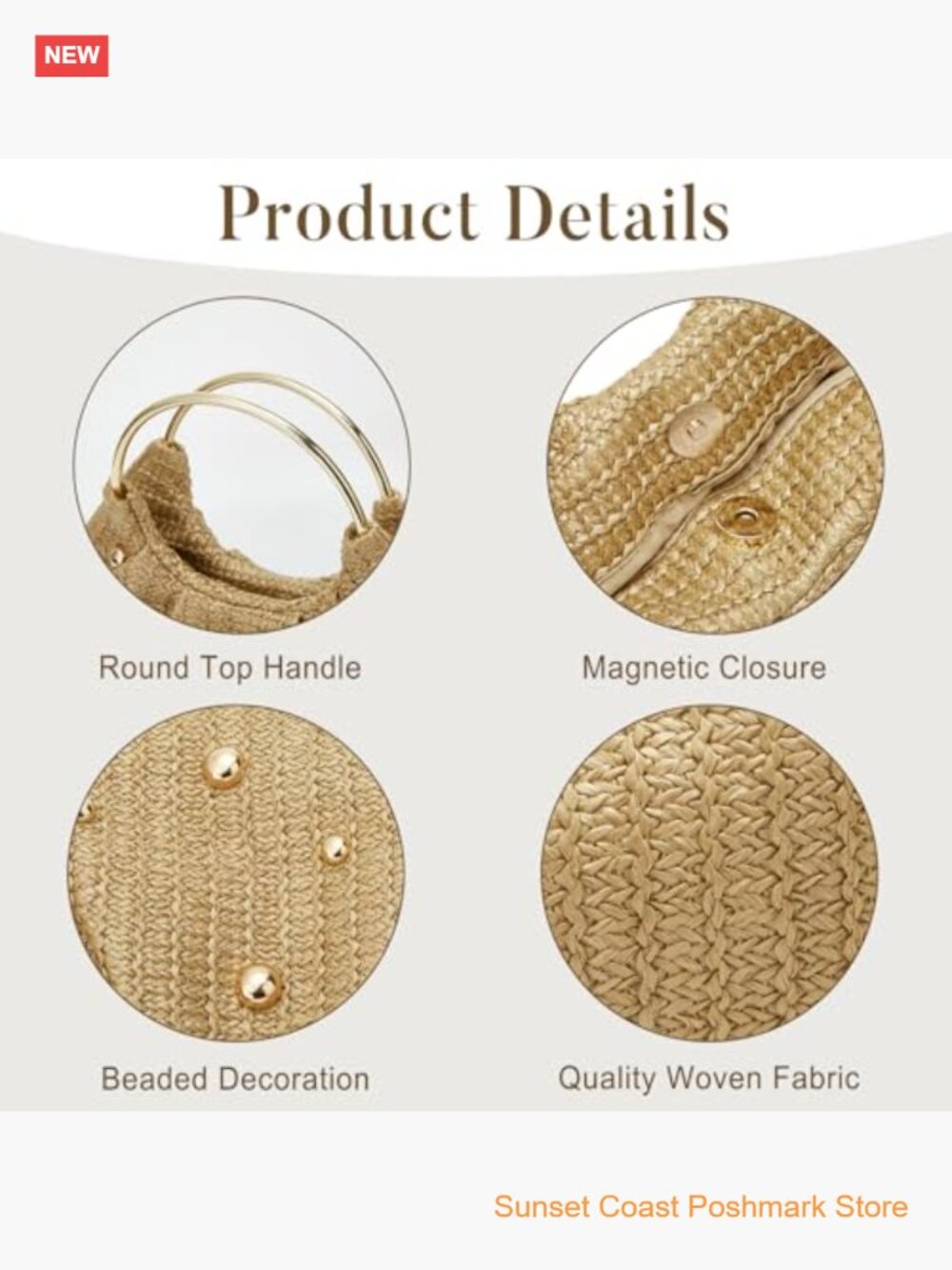 Straw Woven Beaded Top Handle Handbag Raffia Evening Purse Wedding Clutch - Picture 4 of 6